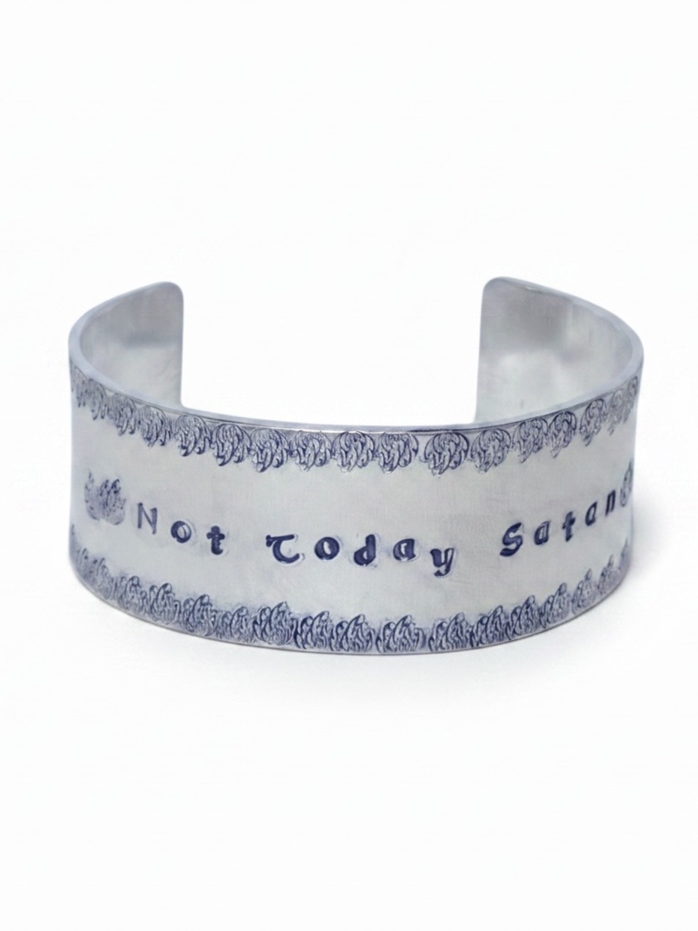 Handmade stamped Not Today Satan
adjustable hypoallergenic silver cuff bracelet‎